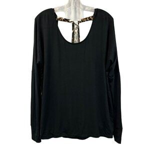Lascana for Venus Cut Out Back Top Long Sleeve Black/Cheetah Size Medium